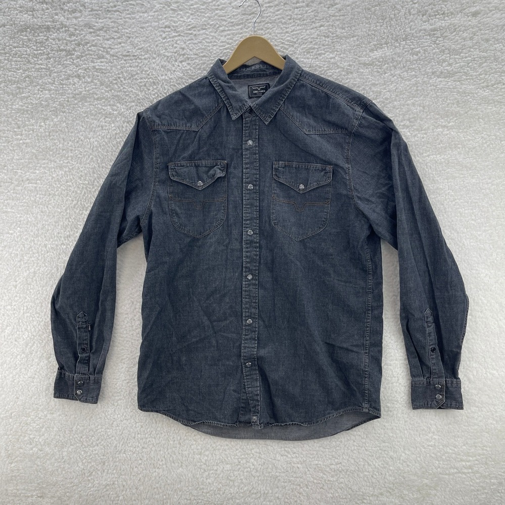 Kimes Ranch Shirt Mens XL Gray Western Denim Pearl Snap Yoke Cowboy Ranch Work